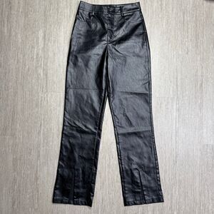 Boohoo Women's Pleather Black Vegan Leather Bootcut Pants Leg Slit Size 4 26x32